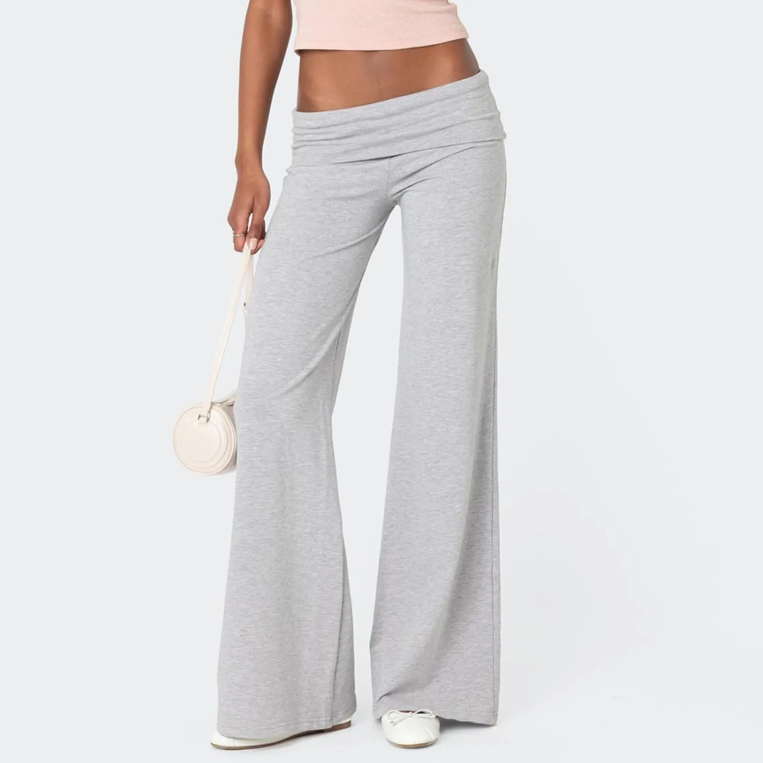 Lounge Yoga Pants for Women Fold Over Low Waist Wide Leg Sweatpants Flare Leggings Bell Bottoms Y2K Foldover Pants