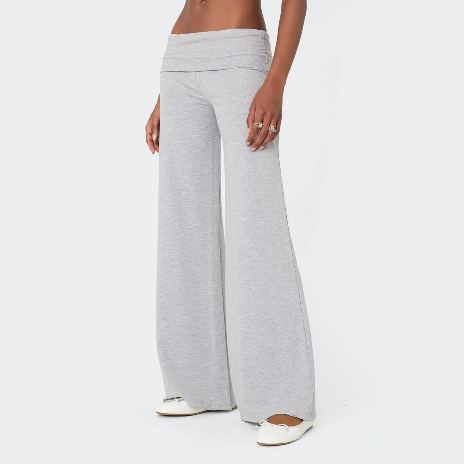 Lounge Yoga Pants for Women Fold Over Low Waist Wide Leg Sweatpants Flare Leggings Bell Bottoms Y2K Foldover Pants