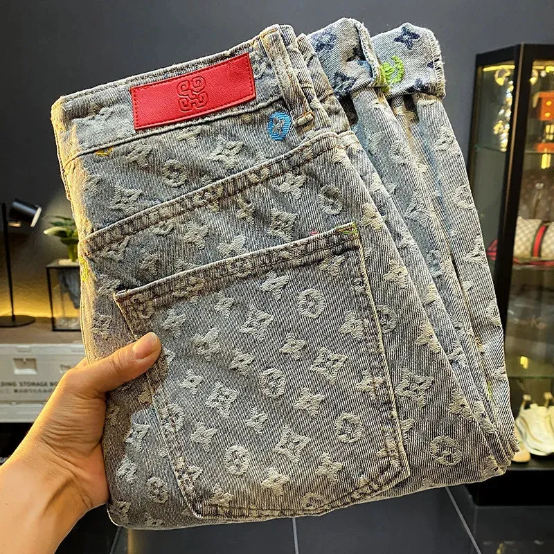 Luxury Designer Retro Jacquard Jeans