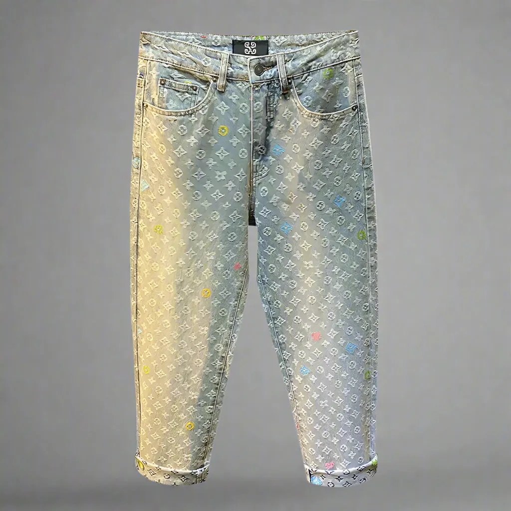 Luxury Designer Retro Jacquard Jeans