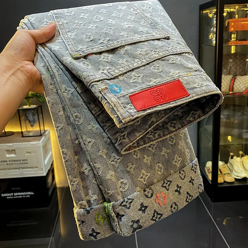 Luxury Designer Retro Jacquard Jeans