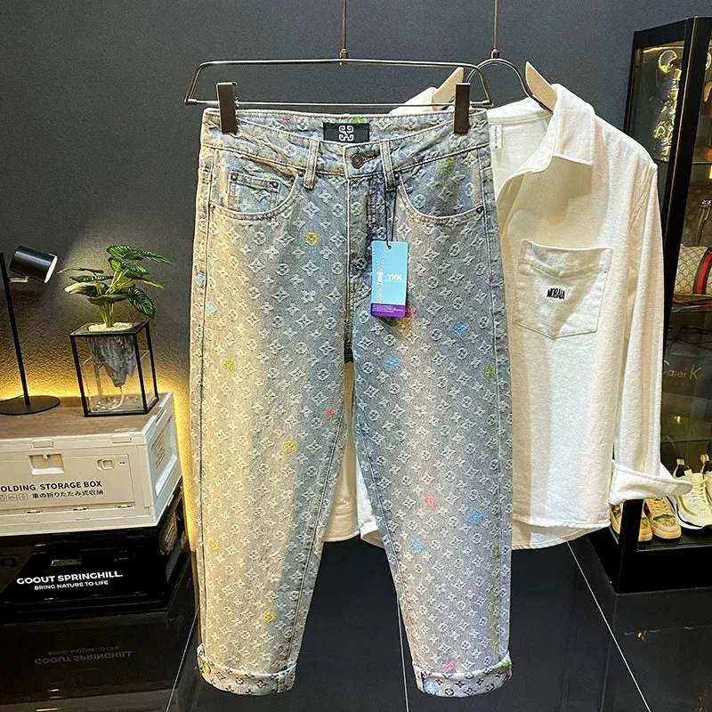 Luxury Designer Retro Jacquard Jeans