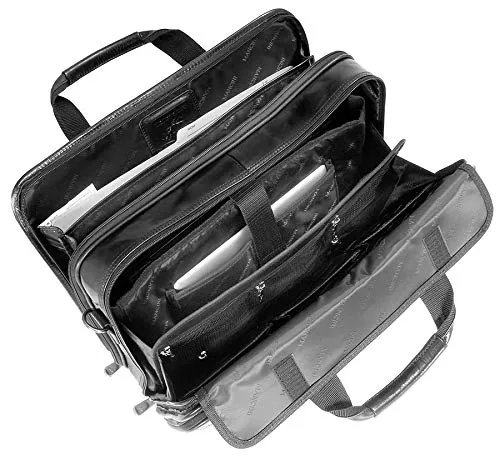 Mancini Luxurious Leather Double Conmpartment 15.6" Laptop Briefcase in Black