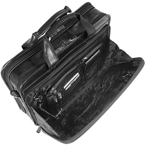 Mancini Luxurious Leather Double Conmpartment 15.6" Laptop Briefcase in Brown