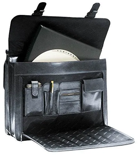 Mancini SIGNATURE Luxurious Italian Leather 15.6" Laptop Briefcase in Black