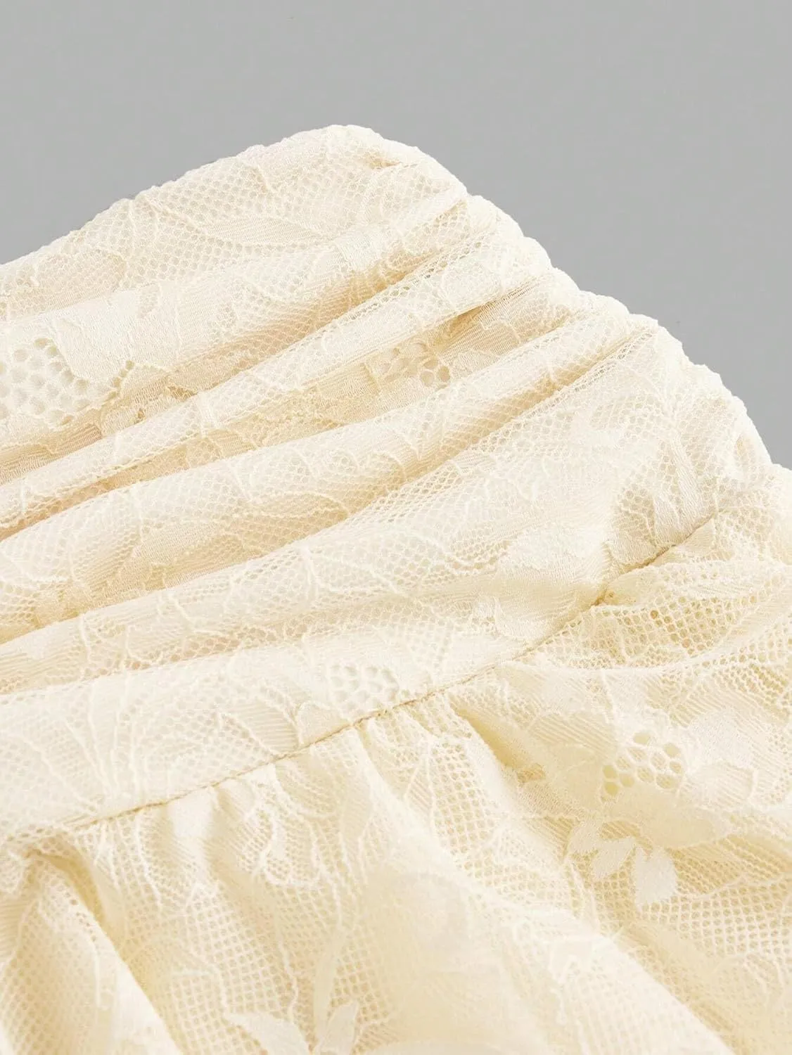 MARZXIN Mini Skirt for Women Waist Lace Mesh Dual-Layer Pleated Tie-Waist Slit Women Skirt