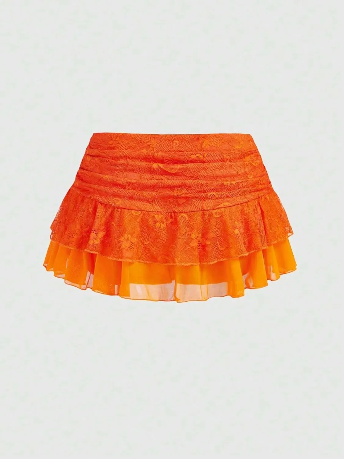 MARZXIN Mini Skirt for Women Waist Lace Mesh Dual-Layer Pleated Tie-Waist Slit Women Skirt