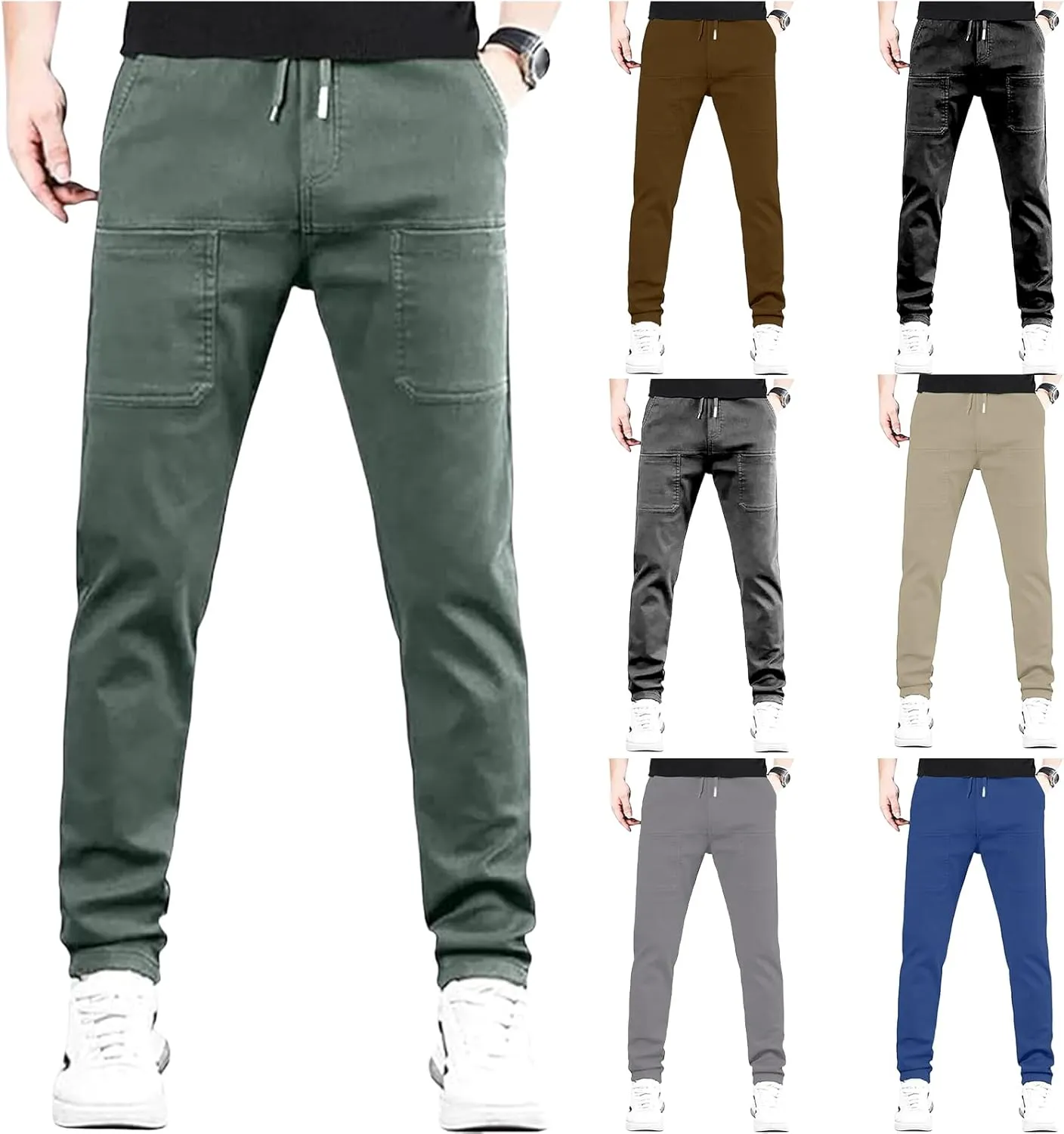 Men Comfy Cargo Pants Stretch Slim Fit Multi Pockets Hiking Pants Tactical Joggers Athletic Pants Tapered Casual Pant