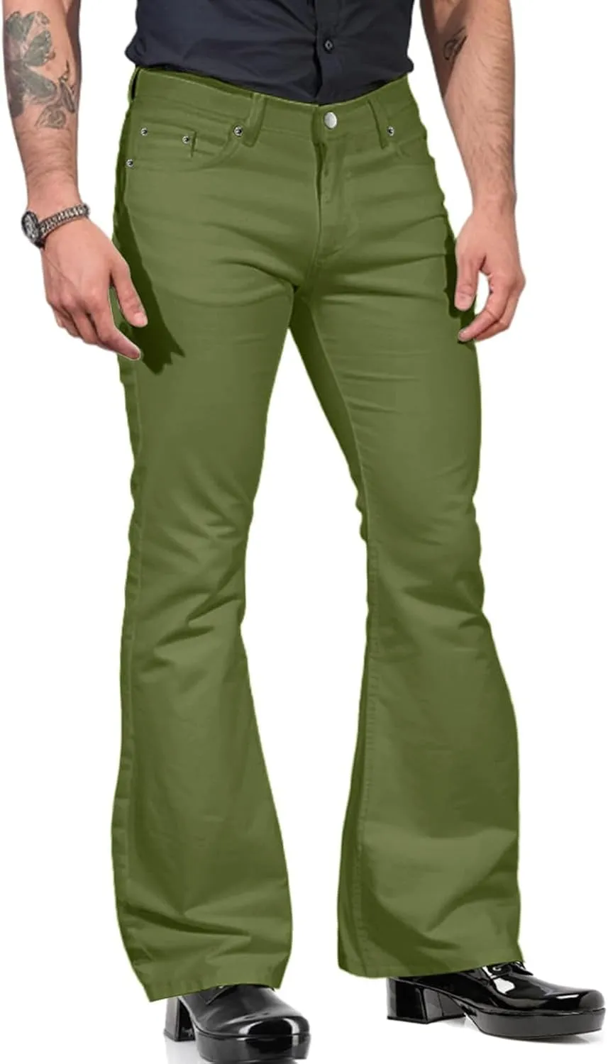 Men Flared Dress Pants Stylish Slim Fit Office Business Wide Leg Trousers 60s 70s Vintage Bootcut Bell Bottom Pants