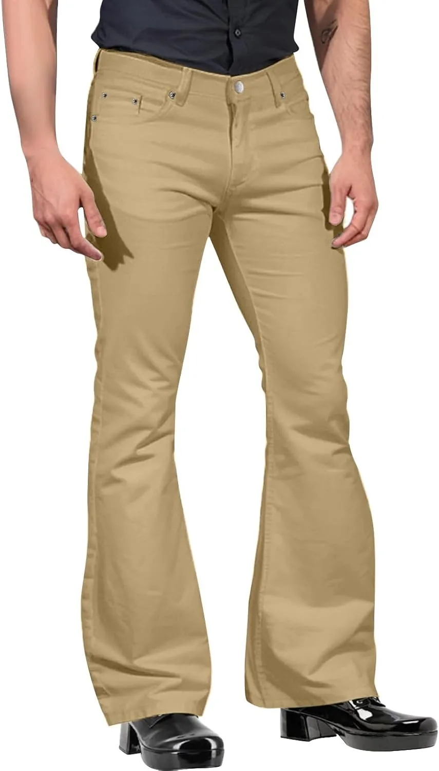 Men Flared Dress Pants Stylish Slim Fit Office Business Wide Leg Trousers 60s 70s Vintage Bootcut Bell Bottom Pants