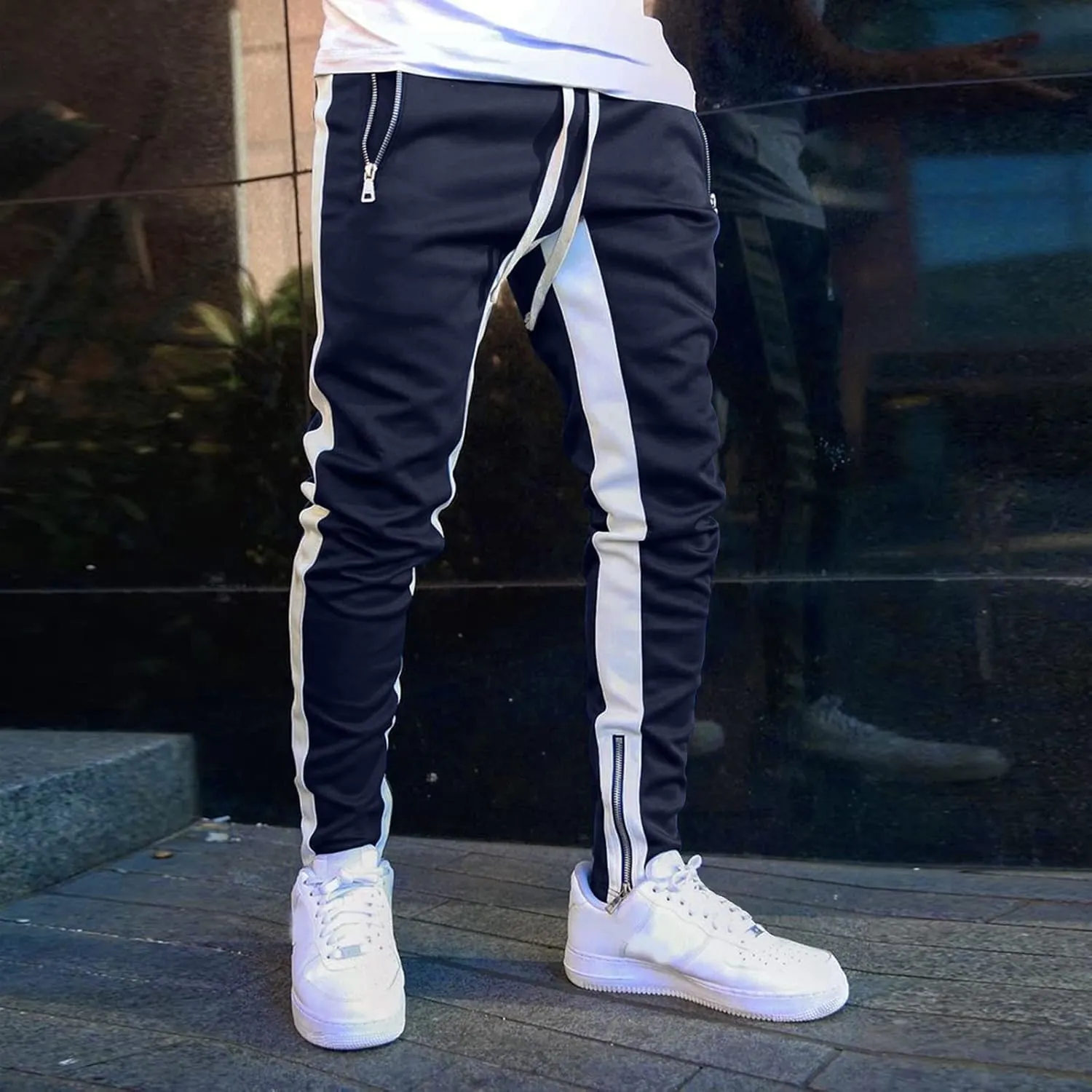 Mens Autumn Winter Cargo Joggers Stretch Pants Casual Twill Cotton Elastic Drawstring Outdoor Hiking Sweatpants