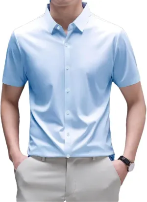 Men's Business Casual Short Sleeve Shirt Solid Color Wrinkle-Resistant Comfortable Dress Shirts