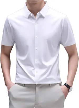 Men's Business Casual Short Sleeve Shirt Solid Color Wrinkle-Resistant Comfortable Dress Shirts