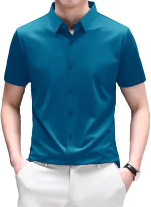 Men's Business Casual Short Sleeve Shirt Solid Color Wrinkle-Resistant Comfortable Dress Shirts