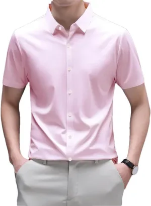 Men's Business Casual Short Sleeve Shirt Solid Color Wrinkle-Resistant Comfortable Dress Shirts