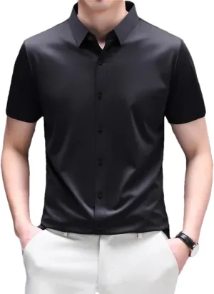 Men's Business Casual Short Sleeve Shirt Solid Color Wrinkle-Resistant Comfortable Dress Shirts