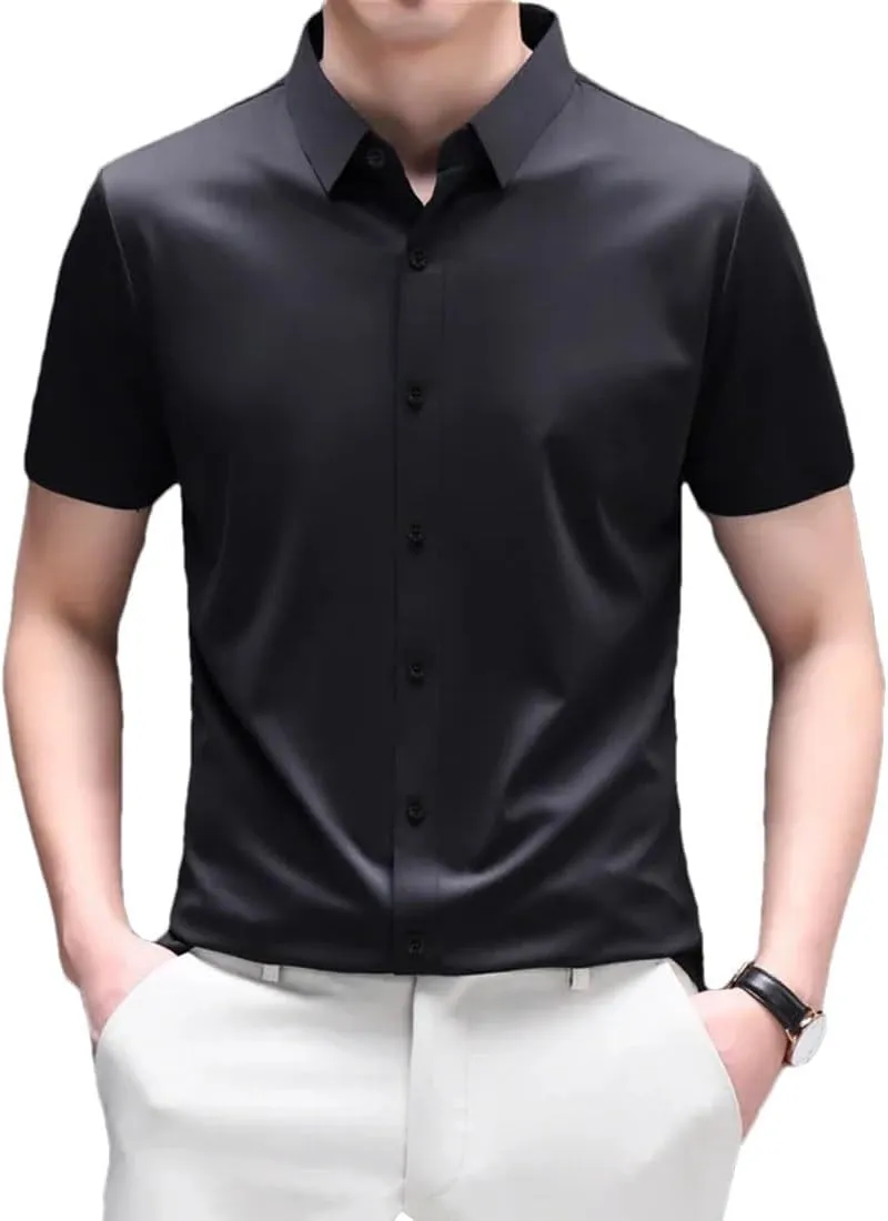 Men's Business Casual Short Sleeve Shirt Solid Color Wrinkle-Resistant Comfortable Dress Shirts