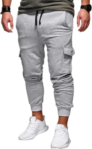 Mens Cargo Pants Slim Fit Sweat Pants Fashion Casual Hiking Pants Active Comfy Workout Joggers Sweatpants with Pockets