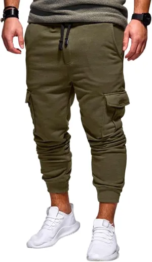 Mens Cargo Pants Slim Fit Sweat Pants Fashion Casual Hiking Pants Active Comfy Workout Joggers Sweatpants with Pockets