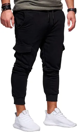 Mens Cargo Pants Slim Fit Sweat Pants Fashion Casual Hiking Pants Active Comfy Workout Joggers Sweatpants with Pockets