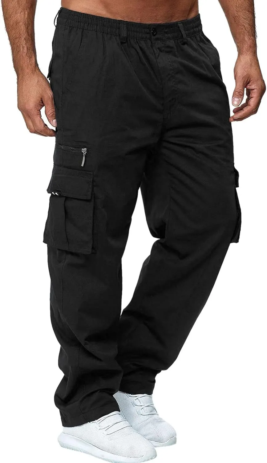 Men's Cargo Sweatpants Casual Fleece Joggers Loose Fit Open Bottom Athletic Pants for Men with Pockets