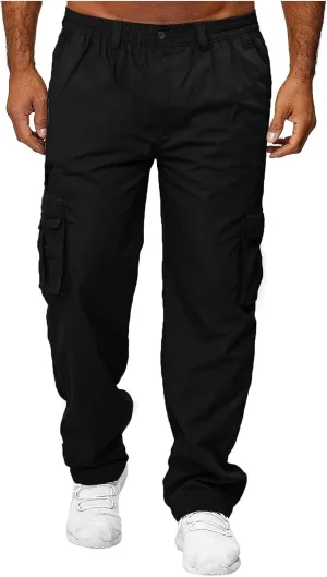 Men's Cargo Sweatpants Casual Fleece Joggers Loose Fit Open Bottom Athletic Pants for Men with Pockets