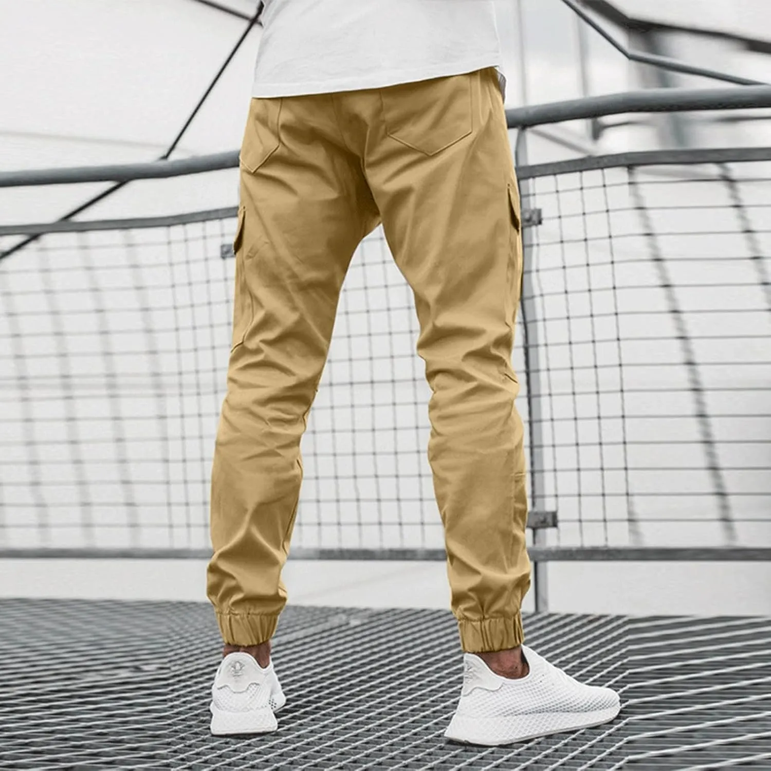 Men's Casual Cargo Sweatpants Side Zipper Pockets Pants Slim Fit Outdoor Pants Solid Color Lightweight Trouser Comfy