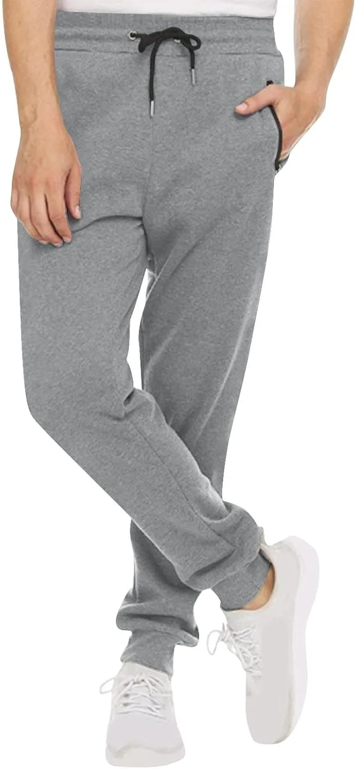 Mens Casual Fleece Drawstring with Zipper Pocket Jogger Sweatpants for Jogging Running Athletic Workout Activities