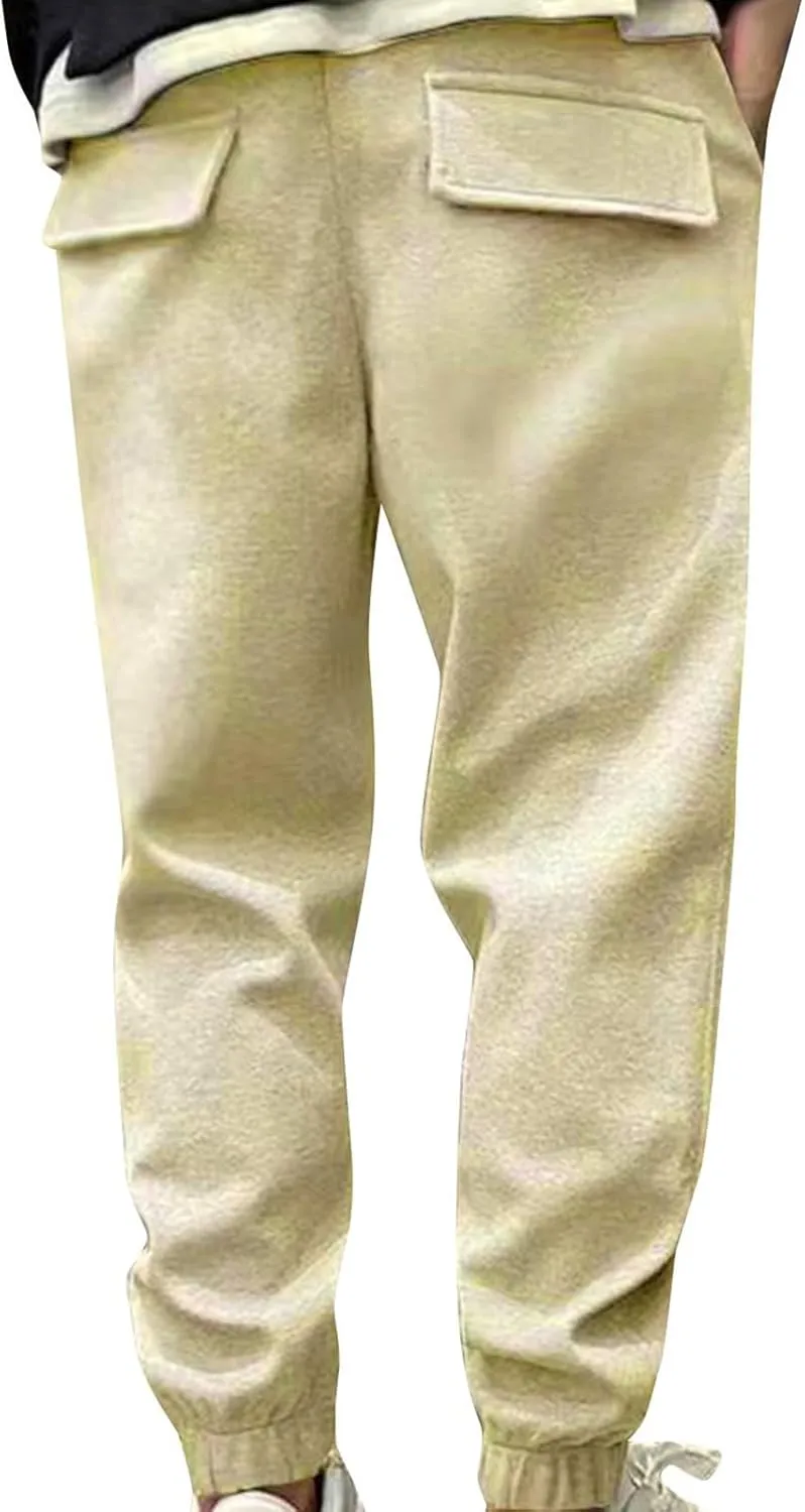 Mens Casual Pants Fall Baggy Sweatpants Comfy Breathable Work Pants Plus Size Wide Leg Pants with Elastic Waist