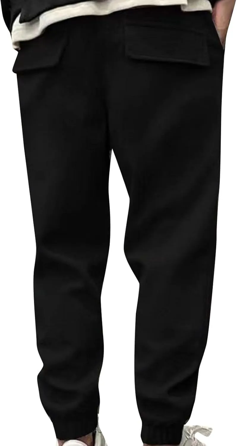 Mens Casual Pants Fall Baggy Sweatpants Comfy Breathable Work Pants Plus Size Wide Leg Pants with Elastic Waist
