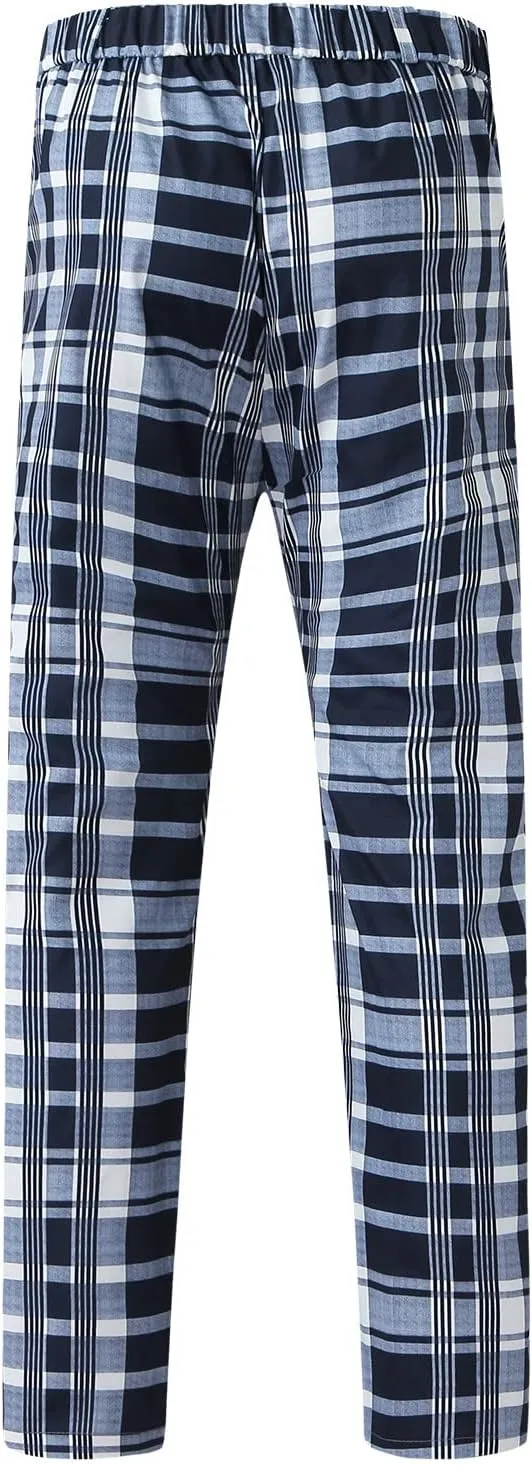 Men's Casual Slim Fit Dress Pants Chinos Plaid Striped Printed Flat-Front Skinny Business Stretch Pencil Pants Pockets