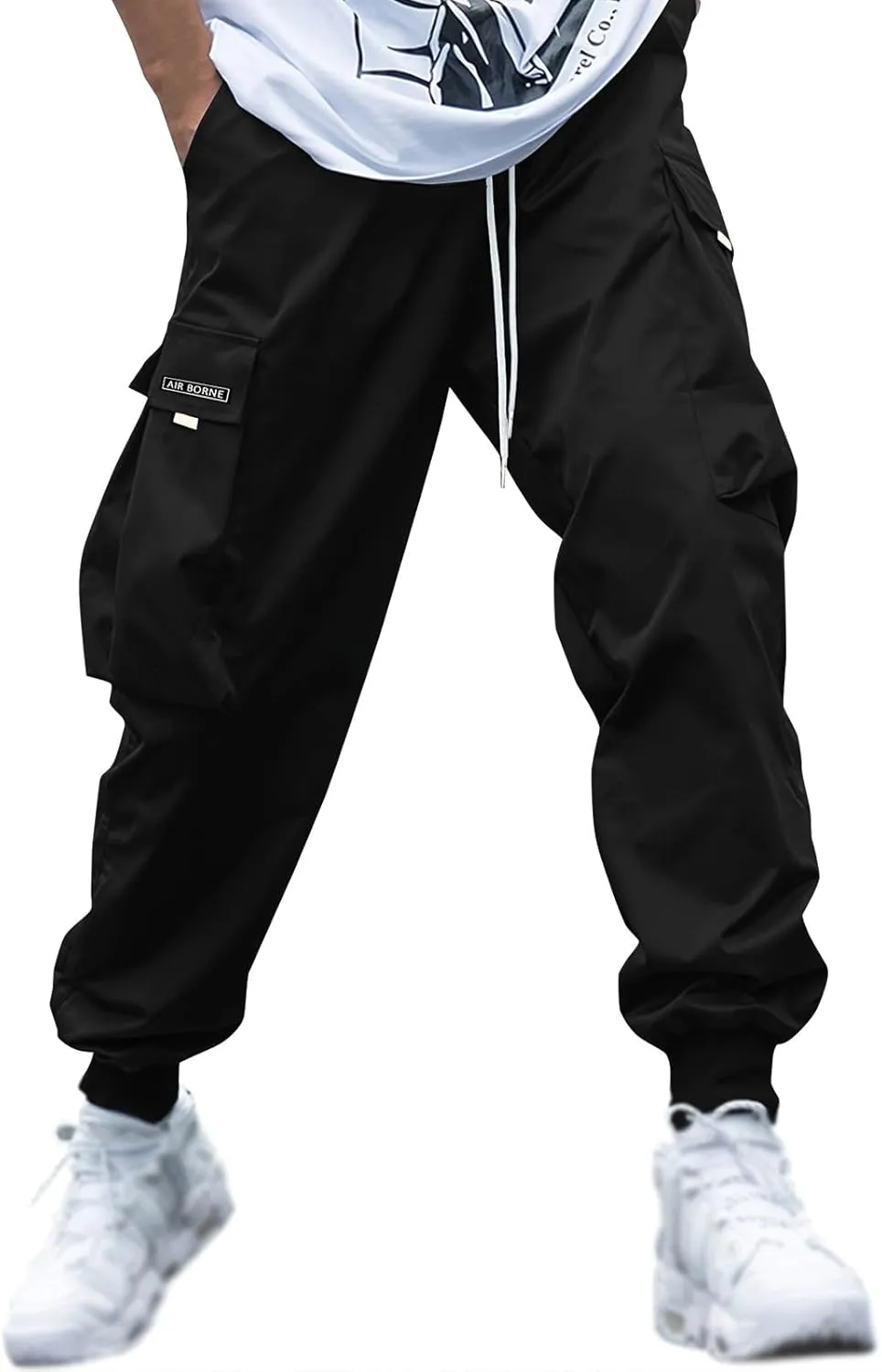 Men's Causal Cargo Pants Solid Color Multi Pockets Straight Trousers Loose Fit Hiking Joggers Hip Hop Streetwear