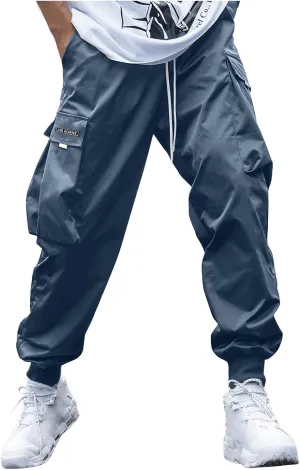 Men's Causal Cargo Pants Solid Color Multi Pockets Straight Trousers Loose Fit Hiking Joggers Hip Hop Streetwear