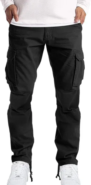 Men's Causal Cotton Cargo Pants,Loose-Fit Comfy Classic Lightweight Daily Wear with Multi-Pocket Athletic Joggers