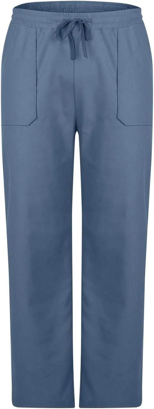 Men's Cotton Linen Pants Casual Work Pant Spring Business Elastic Drawstring Waist Trousers 2025 Solid Comfy Outfits