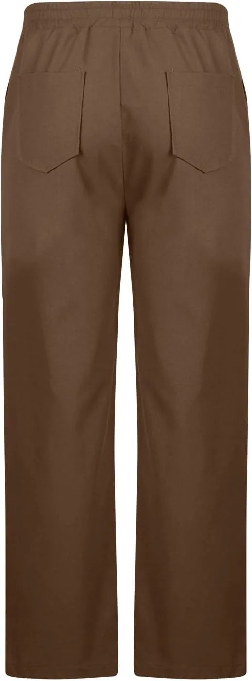 Men's Cotton Linen Pants Casual Work Pant Spring Business Elastic Drawstring Waist Trousers 2025 Solid Comfy Outfits