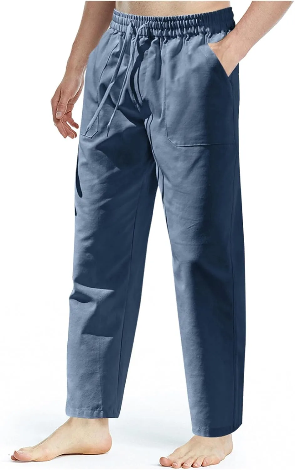 Men's Cotton Linen Pants Casual Work Pant Spring Business Elastic Drawstring Waist Trousers 2025 Solid Comfy Outfits
