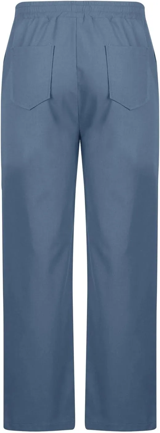 Men's Cotton Linen Pants Casual Work Pant Spring Business Elastic Drawstring Waist Trousers 2025 Solid Comfy Outfits