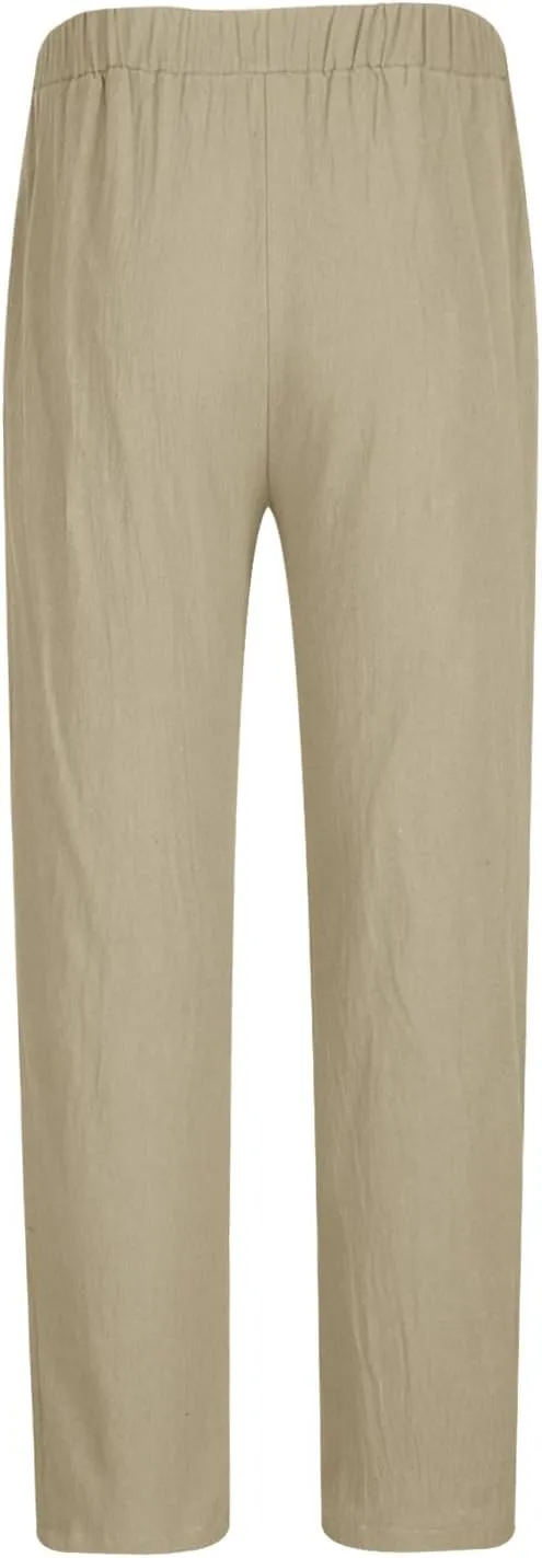 Mens Cotton Linen Pleated Pants Trendy Elastic Waist Trousers Summer Going Out Travel Casual Pant New Lounge Clothing