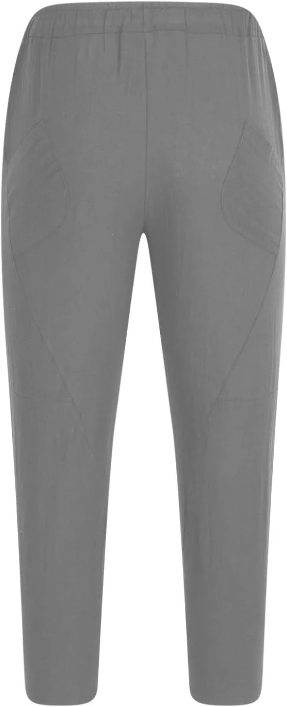 Mens Cotton Linen Trousers Casual Loose Solid Pants Summer Lightweight Drawstring Waist Pant Going Out Soft Clothes