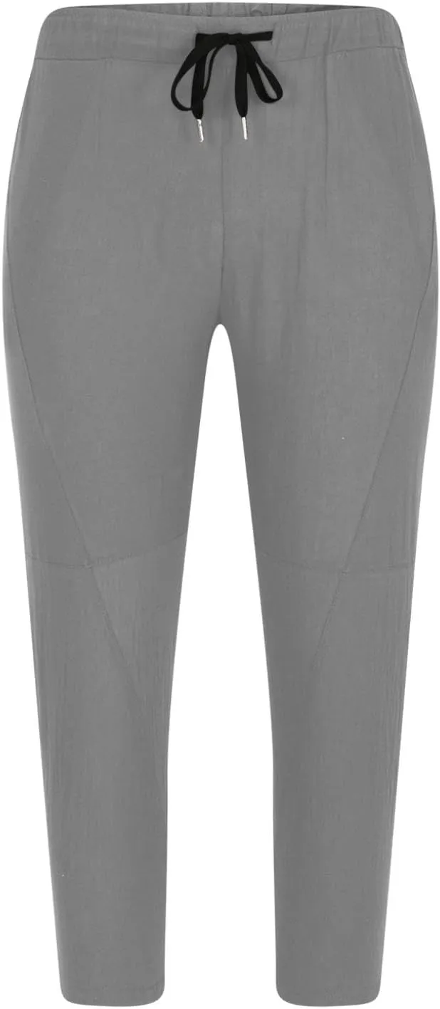 Mens Cotton Linen Trousers Casual Loose Solid Pants Summer Lightweight Drawstring Waist Pant Going Out Soft Clothes