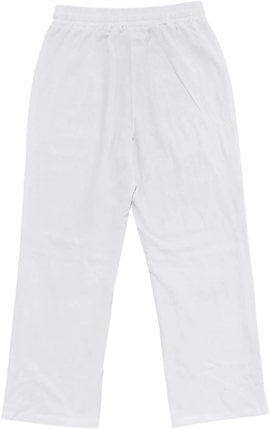 Men's Cotton Linen Trousers Solid Color Drawstring Casual Pants Comfy Breathable Beach Pants Loose Fit Thin Trousers
