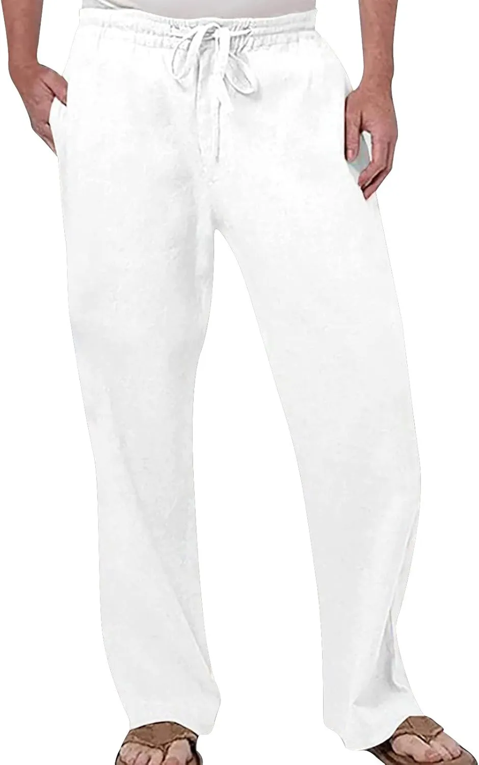 Mens Cricket Pants Mens Linen Beach Pants Summer Casual Solid Color Pants Elastic Waist Drawstring Loose Trousers with Pockets Chino Pant Skinny