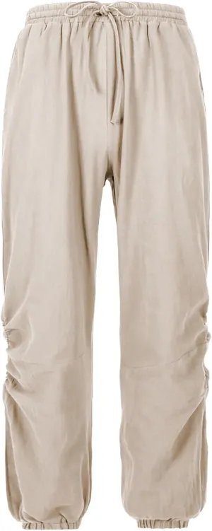 Mens Fashion Cotton Linen Pants Elastic Pleated Drawstring Pant Outing Hiking Casual Trousers Vacation Travel Clothes