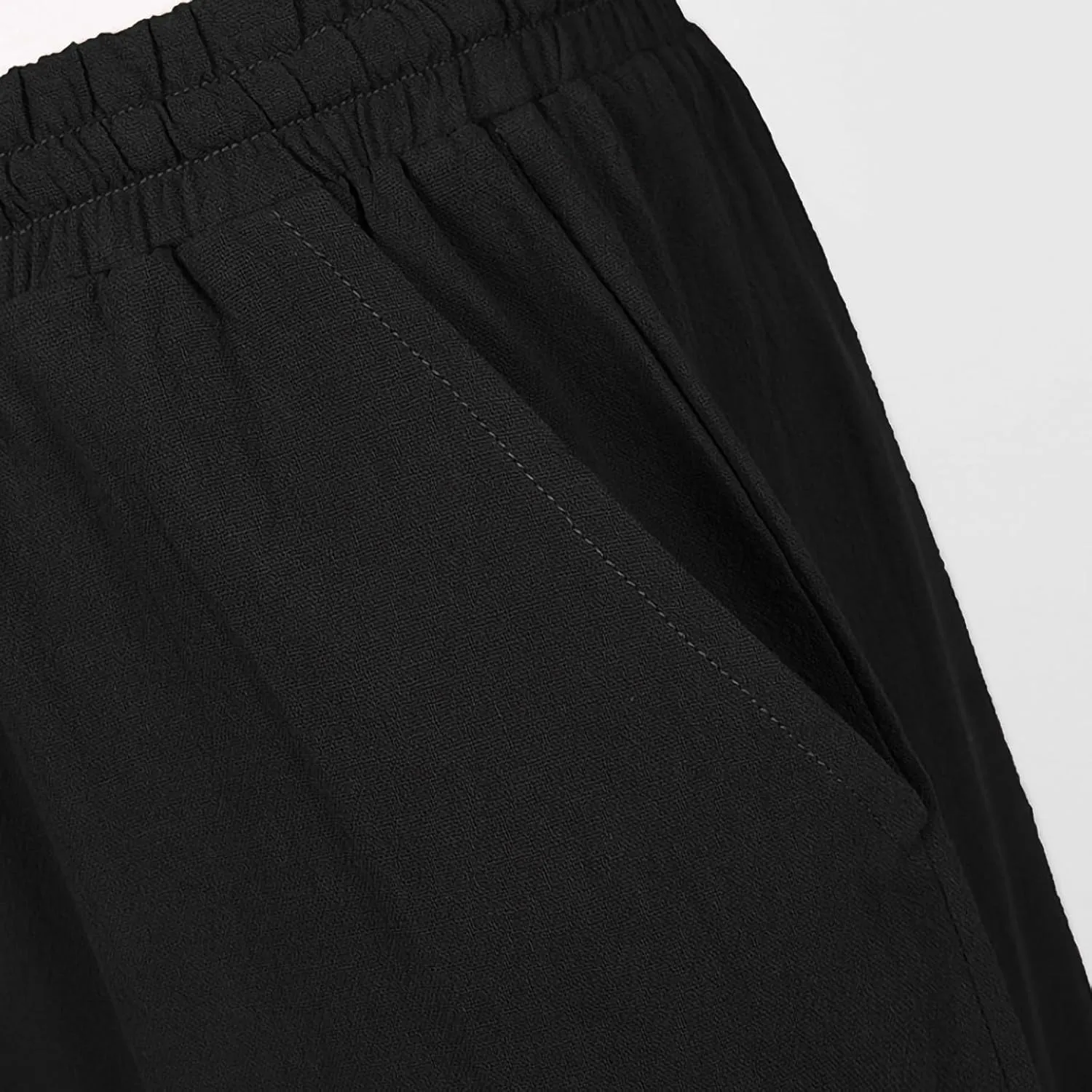 Mens Fashion Cotton Linen Pants Elastic Pleated Drawstring Pant Outing Hiking Casual Trousers Vacation Travel Clothes
