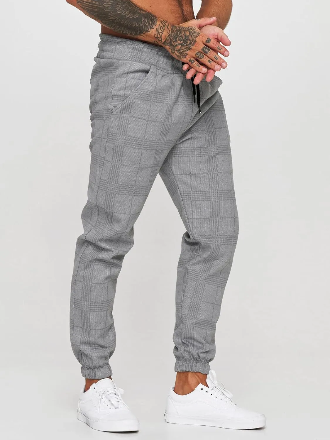 Men's Fashion Stretch Pants Slim Fit Plaid Skinny Long Pants Casual Business Cozy Golf Sweatpants