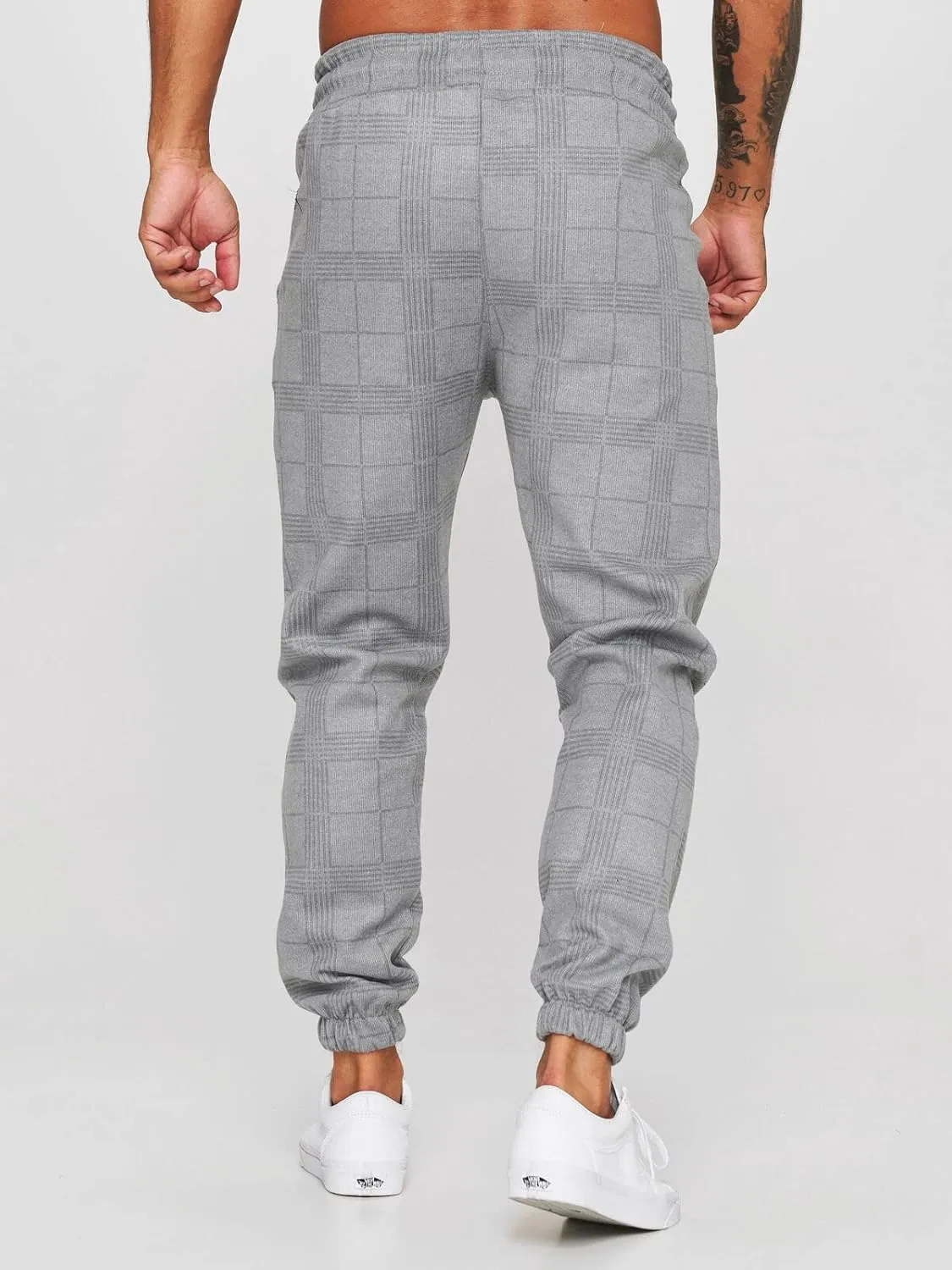 Men's Fashion Stretch Pants Slim Fit Plaid Skinny Long Pants Casual Business Cozy Golf Sweatpants
