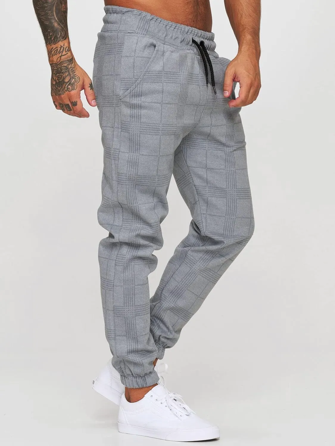 Men's Fashion Stretch Pants Slim Fit Plaid Skinny Long Pants Casual Business Cozy Golf Sweatpants
