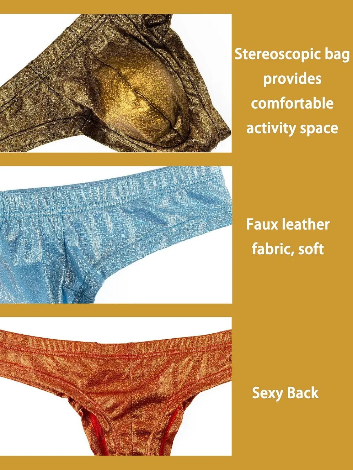Mens Faux Leather G-string Underwear Sexy Breathable Underpants Comfortable Thong Bikini Panties
