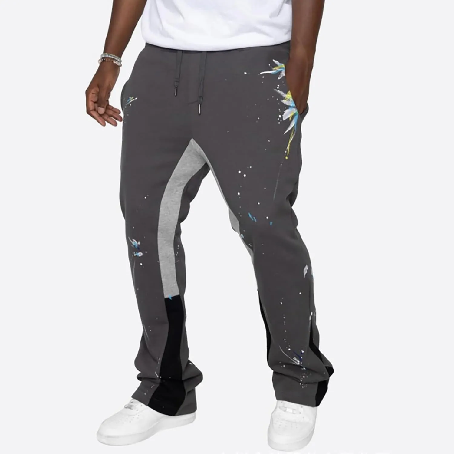 Men's Fleece Sweatpants Leg Fashion Pants Pants Stitching Casual Men's Multi-Pocket Men's Fleece Joggers with